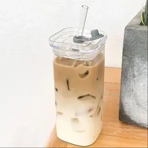 Reusable Transparent Glass Cup Set for Iced Drinks, Tea, Milkshakes, Lattes & Matcha, Cute Home Kitchen Essentials, Durable Drinking Glasses, Drinkware