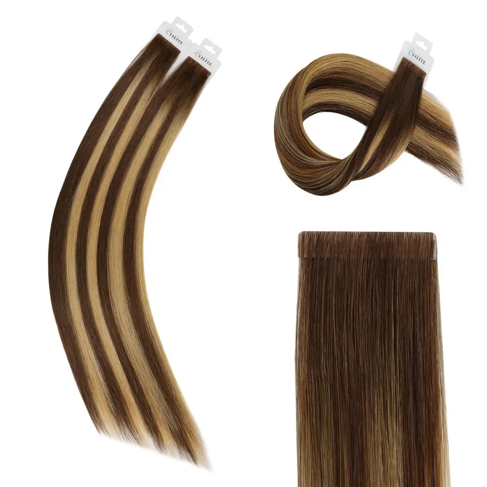 Yilite (#P4/27/T4) Chocolate Brown to Caramel Blonde Invisible Tape In Extensions 20Pcs sohochic