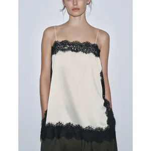 Women’s Lace Camisole – Sleeveless Black Lace Trim Scalloped Edge Fit Summer Tank Top, Casual Going-Out Tops for Women, Party Clubwear, Beachwear, Fashion Cami Tanks