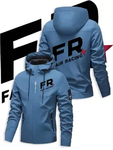 Men's Hooded Warm Jacket, Durable Full Zip Windproof Jacket, / Racing Style, Suitable for Cycling, Racing, Casual Winter Use