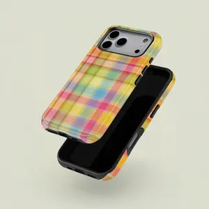 Colorful Plaid Pattern Retro Square Phone Case, Candy Color Print, Durable Two-In-One Protection, For iphone 17 pro case iphone 16 pro max case 15 14 13 12 11 & Samsung S25 S24 S23 Ultra Fe