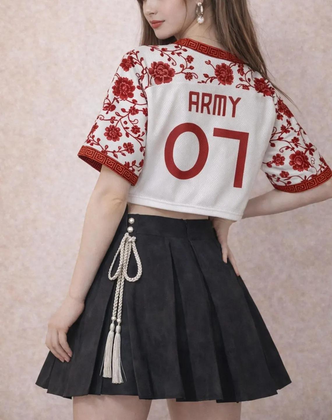 Custom Hanbok Style Floral Jersey, Personalized Korean Norigae Tassel Crop Jersey, Kpop Concert Outfit, Custom Name Number Team Jersey