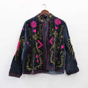 Reversible Velvet Embroidery Jacket, Handmade One of a Kind Duster, Bohemian Unique Coat