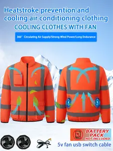 Men's Outdoor Casual Long Sleeve Workwear Reflective Strip Cooling Fan Vest, Breathable Anti-Sun Air Conditioning Shirt Clothes