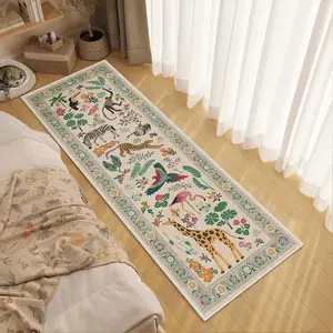 Animal-Themed Long Bedroom Runner Rug, Soft Plush Carpet for Kids Room, Pet-Friendly Non-Slip Washable Mat for Indoor Use, Animal Print Rug