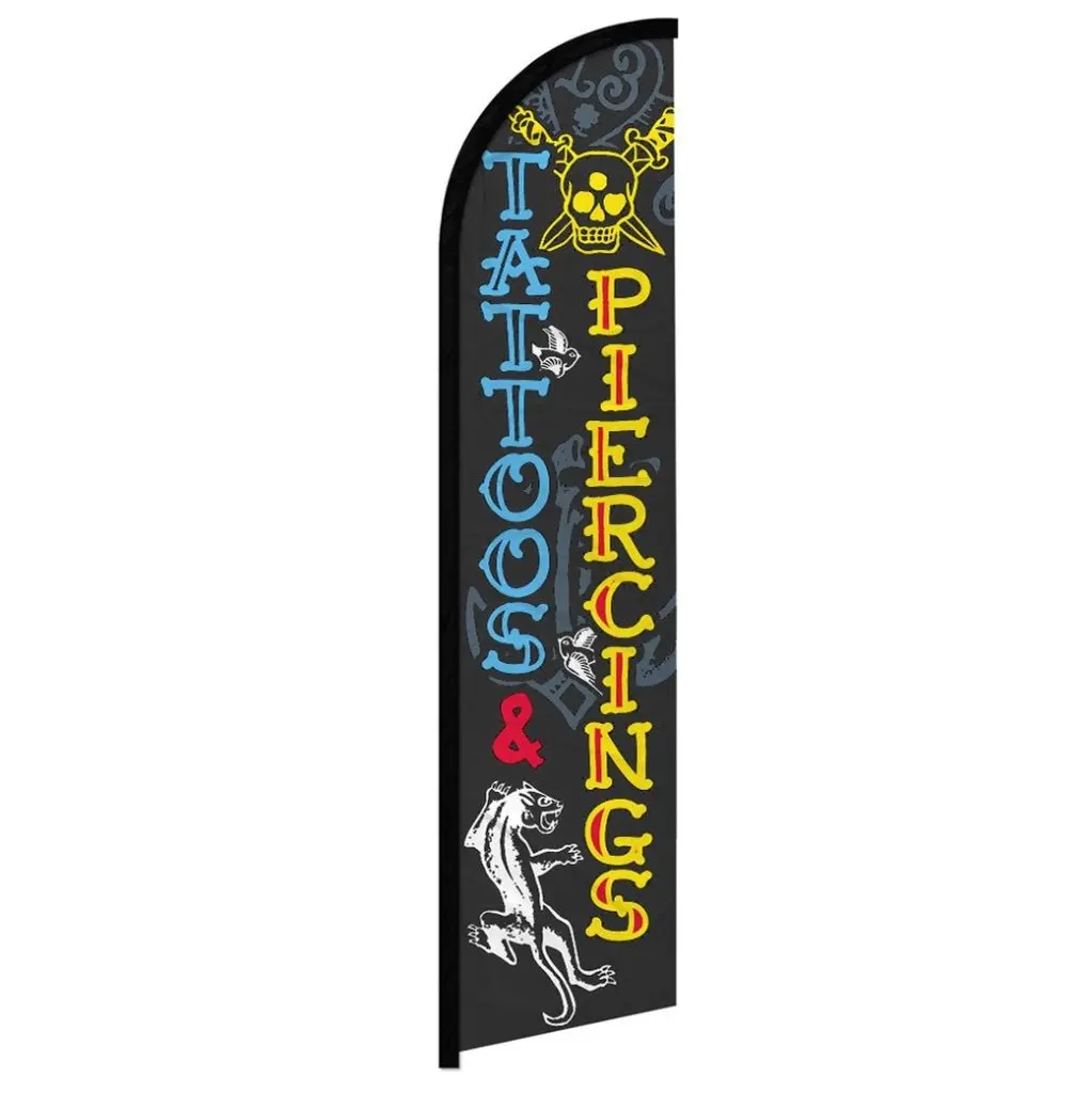 Thick Windproof Tattoos & Piercings Banner Flag - 11.5x2.5ft Polyester Knit Decorative Backdrop with Curved Sleeve, Easy Install, for Party, Holiday Home Decor Supplies