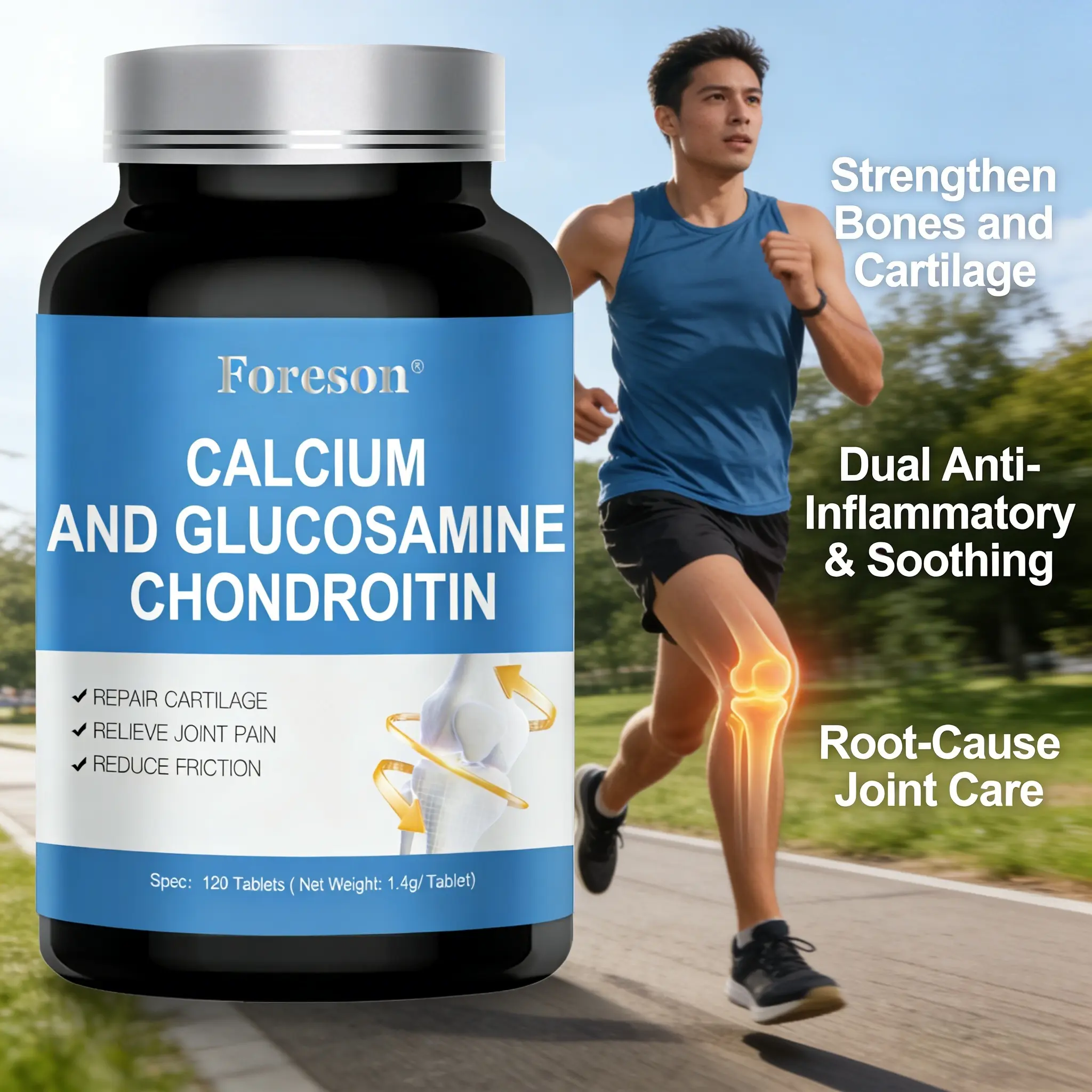 Glucosamine Chondroitin with Calcium 120 Tablets – Joint Support Supplement, Cartilage Health & Mobility, Root-Care Formula