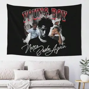 Youngboy Never Broke Again Rap Poster Tapestry - Youngboy NBG - Bold Red Lettering & Realistic Artist Photos - Black  Background Music Wall Decor - Fabric Hanging Poster For Bedroom  Living Room   Party Decoration - Hip-