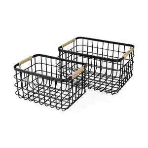 HomeRoots 392166 Metal Baskets, Black - Set of 2