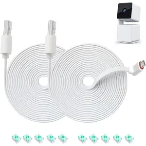 10FT Power Extension  for  Cam Pan v3 Camera - Weatherproof 90   USB , 2 Pack (White) - Not Compatible with  Cam V3/V4