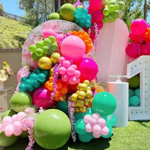 Flamingo Tropical Balloon Garland Kit - Olive Green Balloon Arch Latex Hot Pink Balloons 18in Orange Gold Balloons