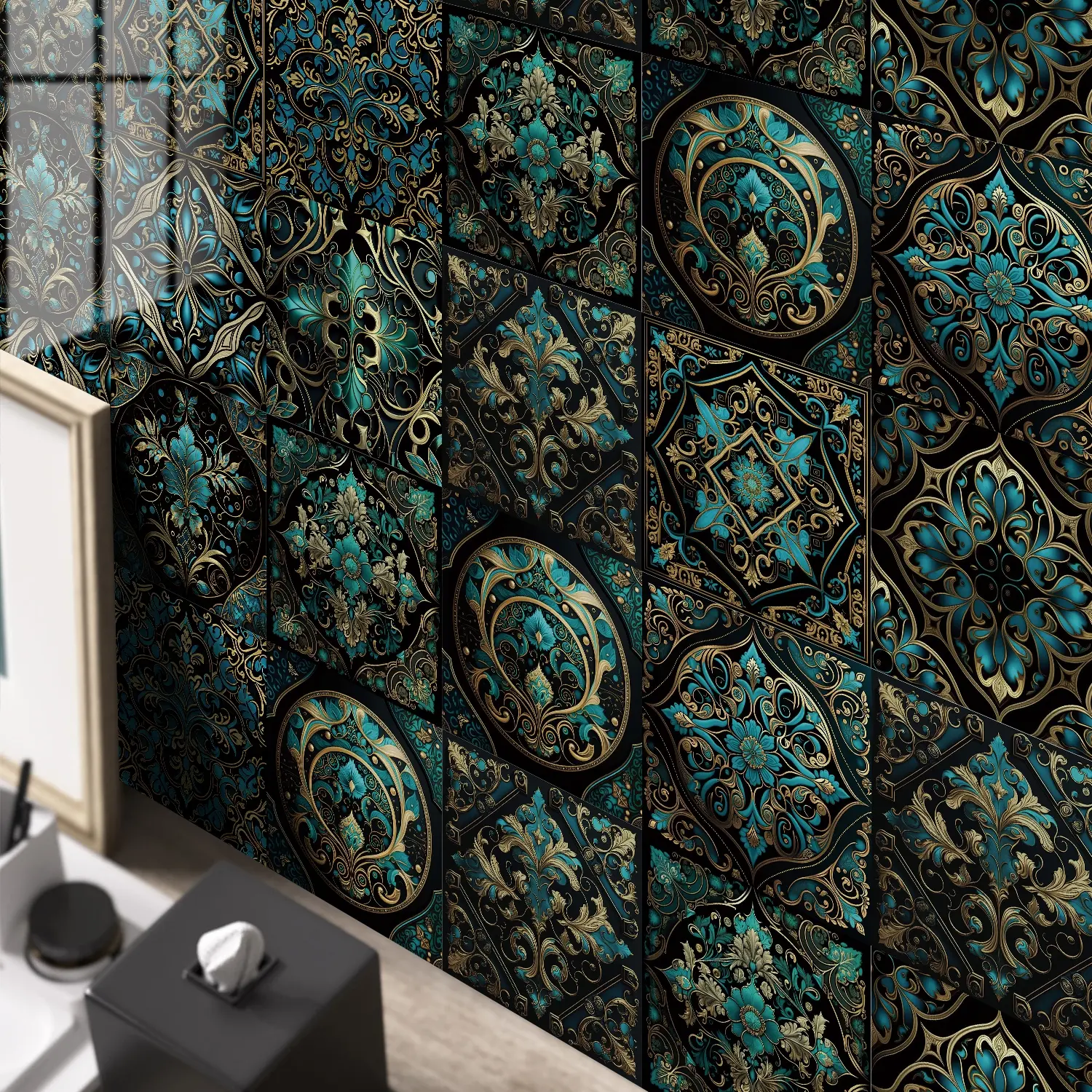 Self-Adhesive Removable Vintage Floral Tile Backsplash, Waterproof and Oil-Resistant for DIY Kitchen & Bathroom, 5.9x11.8 Inch Wall Decor, Decorative Tiles Sticker, Tile Stickers