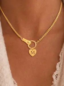 Women's Elegant Heart Letter Holding The Ring Pendant Necklace, Stainless Steel Chain Design, Classic Jewelry for All Seasons