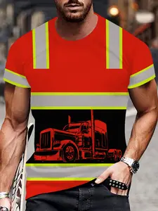 Truck Driver Reflective Strip T-Shirt, Industrial Safety Short Sleeve, Man Clothes, Fashion Comfort Design, Perfect Daily Wear, Ideal Gift Choice