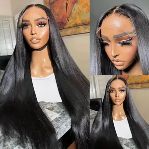 13x6 Straight Lace Front Wigs Human Hair HD Transparent Lace Frontal Wigs Straight Human Hair Wig for Women 180% Density Glueless Wigs Human Hair Pre Plucked with Baby Hair Natural Black