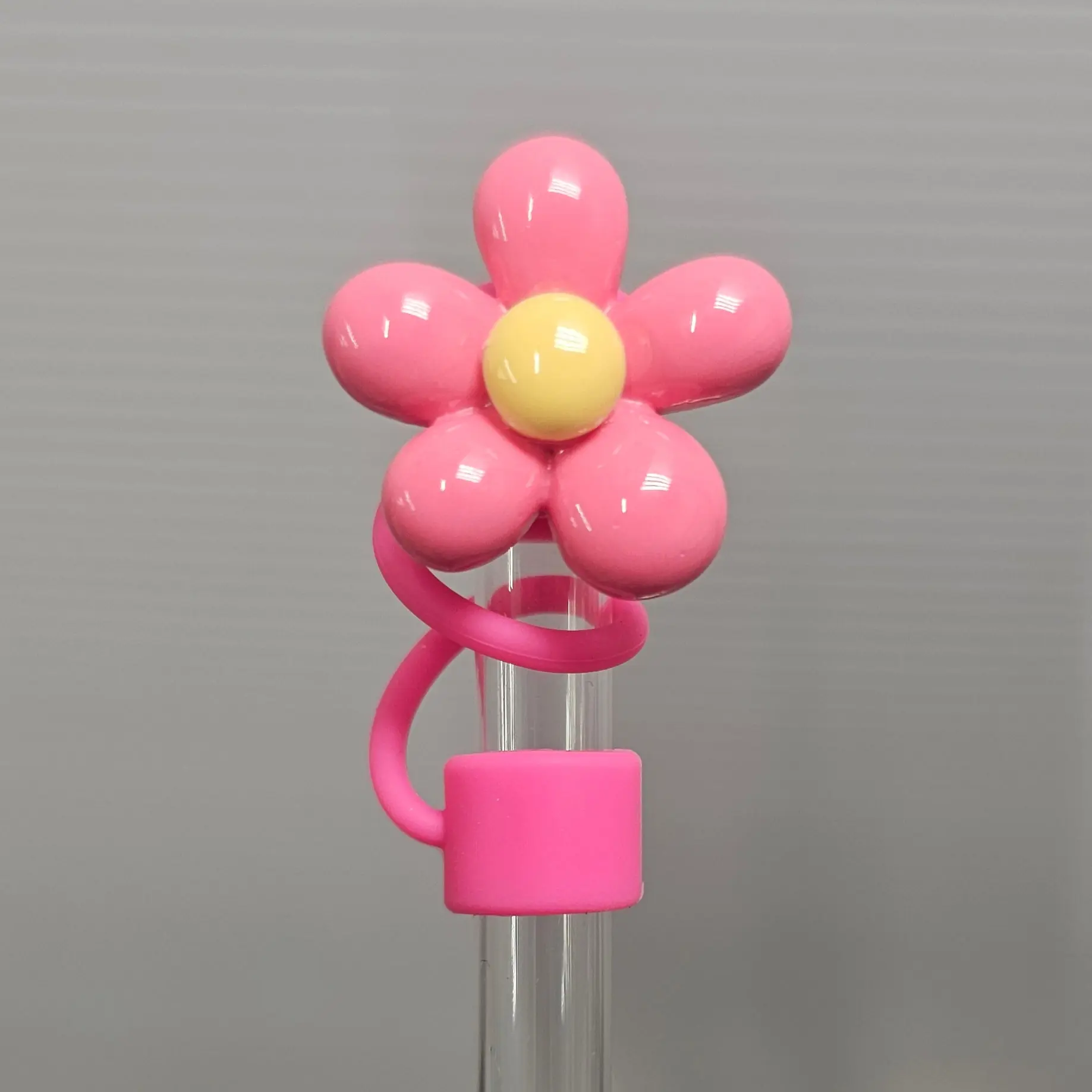 Daisy Flower Silicone Straw Topper  - Barbie Pink