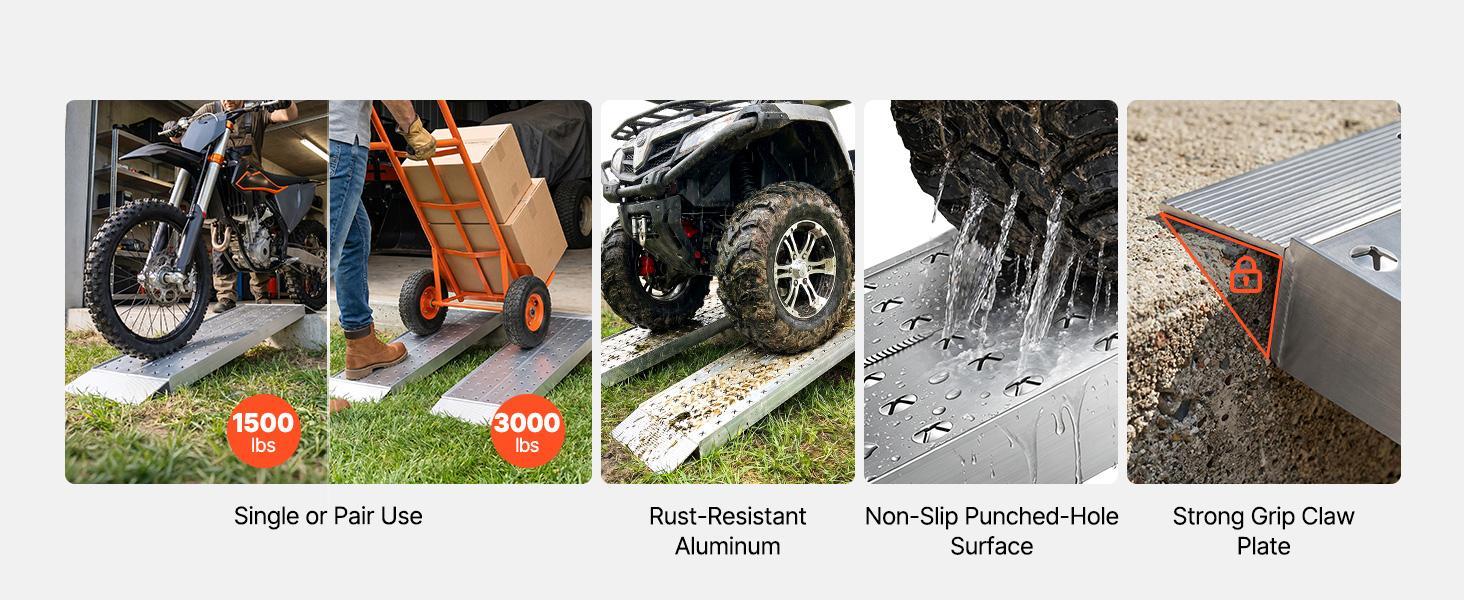 VEVOR Aluminum Trailer Ramps, 2PCS 39 x 12 in, Heavy-Duty ATV Ramp Set with Anti-Slip Plates, 3000LBS Combined Capacity Loading Ramps for Motorcycles, Lawn Mowers, Farm Tractors, Carts