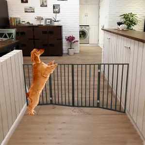 Hardware Pet Gate - Dog Gate for Doorways, Stairs or House – Freestanding, Folding, brown, Arc Wooden