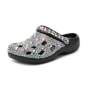 Trendy Summer Footwear for Women Featuring Diamond Embellishments, Thick EVA Soles, High-Quality Slippers., Women Shoes Handcrafted-hole Shoes, And a Versatile Design for Outdoor Use Girl Flipflop Slide