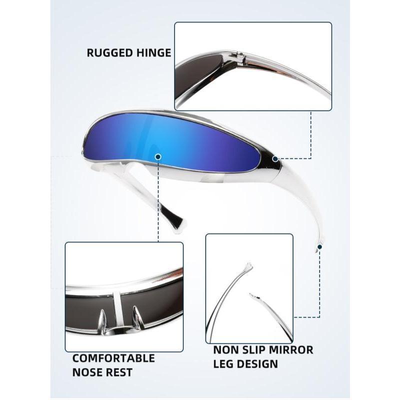 TikTok Viral Y2K Futuristic Sunglasses for Women Men, Cyberpunk Shield Visor Eyewear, Metallic Wrap Around Rave Festival Glasses, Trendy 2026 Aesthetic Streetwear Accessory, Space Age Sun Glasses