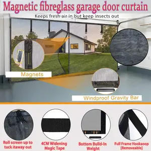 Garage Door Curtain Made of Glass Fiber, Screen Door, Fine Mesh for Mosquitoes, Insects, Dust, Leaves, Easy Installation, No Drilling Required, Detachable Design