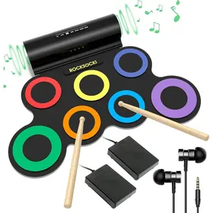 7-Pad Electronic Drum Set with Headphone Included Roll-up Drum Pad For Kids Great Holiday Xmas Birthday Gift (Dual Speakers)