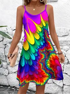 New Plus Size Women's Rainbow Color Print Halter Top, Stylish Casual Summer Wear, Comfortable and Trendy Design