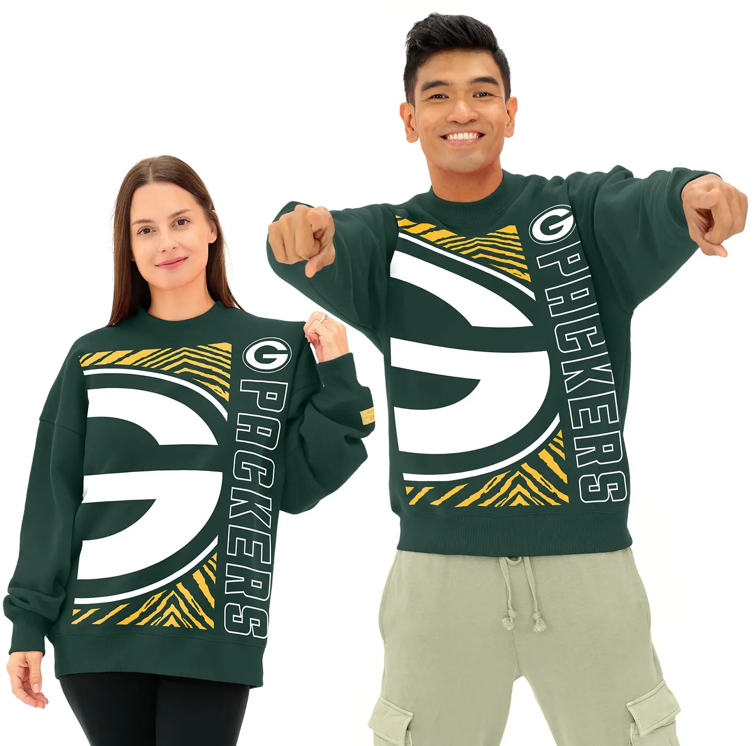 Zubaz NFL Green Bay Packers Adult Unisex Team Color 2 Color Zebra 90s Vintage MVP Drop Shoulder Crewneck Sweatshirt