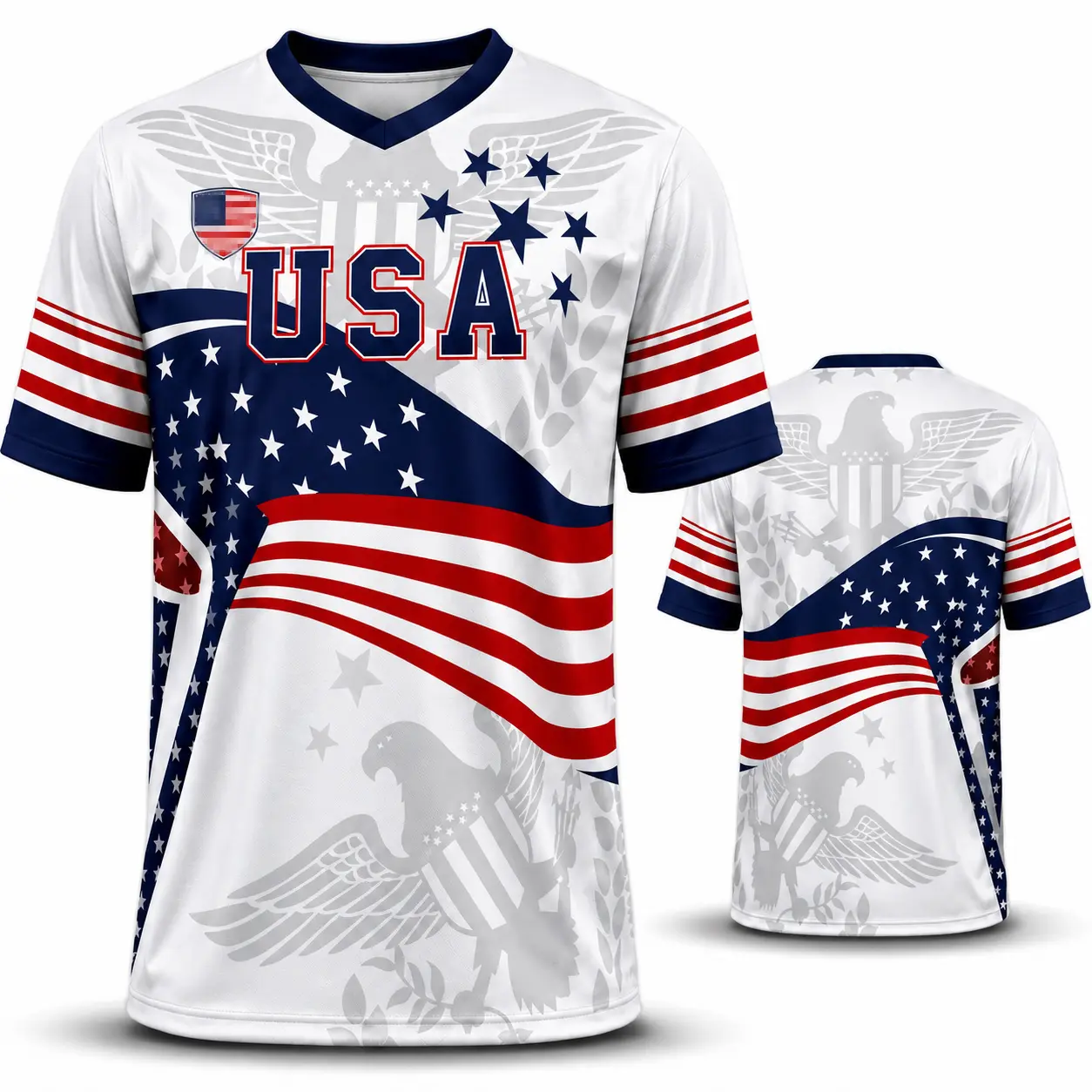 Men’s USA Soccer Jersey - American Flag Graphic V-Neck Short Sleeve 4th of July Shirt for Game Day & Casual Wear