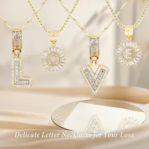 2-Pack Initial Letter Necklace 14K Gold Plated Shiny Delicate Fashion Chunky Custom Name Personalized Round Pendant Zircon Letter Necklace Valentine's Day Anniversary Jewelry Set Gift for Mom, Daughter, Boyfriend, Girlfriend, Christmas Gift
