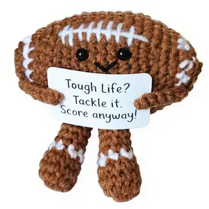 Positive Crochet Football Stuffed Animal with Affirmation Card Handmade Knitting Rugby Ball Plush Doll Gifts for Men Women Coach (Rugby Ball)