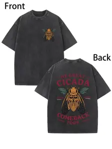 "The Great Cicada Comeback Tour 2024" Vintage Washed T-Shirt, Bug Graphic Casual Tee, Oversized Retro Insect Top