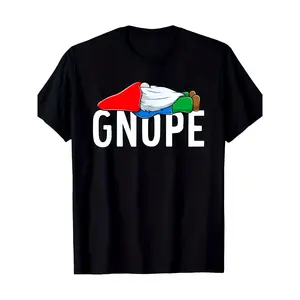 100% Cotton Menswear Tshirt - Short Sleeve, Round Neck, Casual Fit, Black Fabric, Colorful Funny Gnome Graphic T Shirts, Streetwear Sports Top