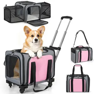 Pet Carrier Airline Approved on Wheels - Two Sided Expandable Cat Soft Carrier for Puppy and Cats Under 26lbs, Rolling Cat Carrier With all-season pads for Airplane, Camping, Outdoor