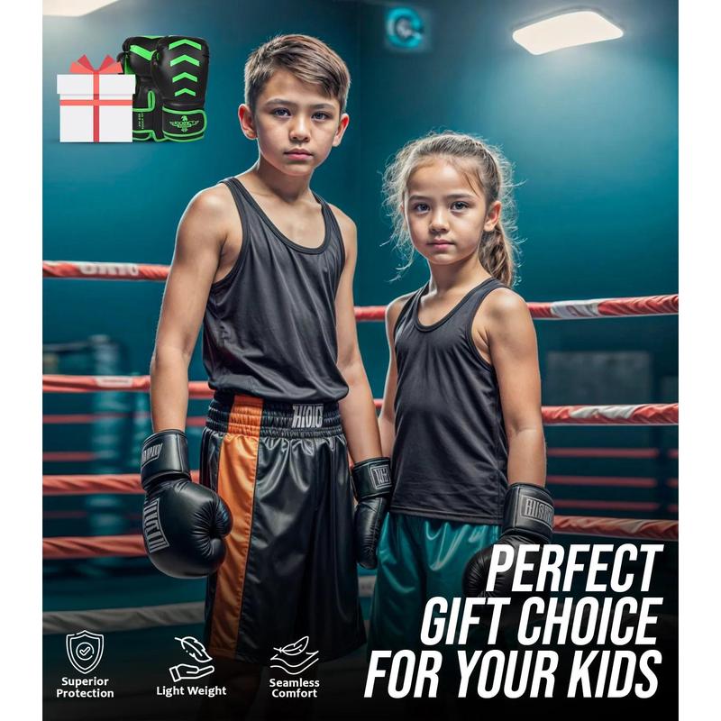 Exxact Sports Knockout Youth Boxing Gloves for Kids (3-15 Years) with Padded Protection and Wrist Support, Durable Engineered Leather Kids Boxing Gloves for Sparring (Black/Green)