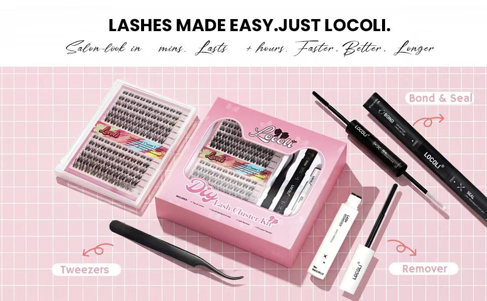 LOCOLI DIY Lash Cluster Kit - Invisible Soft Band & Waterproof Bond and Seal with Remover. Professional Salon Look at Home. Long Lasting, Pure Clean Look, Beginner Friendly. False Eyelash Extensions