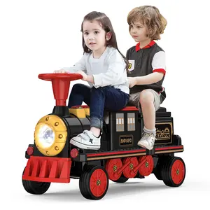 ANPABO 12V 2-Seater Trackless Ride-On Train, Electric Toy Car for Kids 3+, Adjustable Seat, Storage, Headlights, Whistle & Music (Carriage Optional) – The Magical Christmas Gift Every Kid Dreams Of!