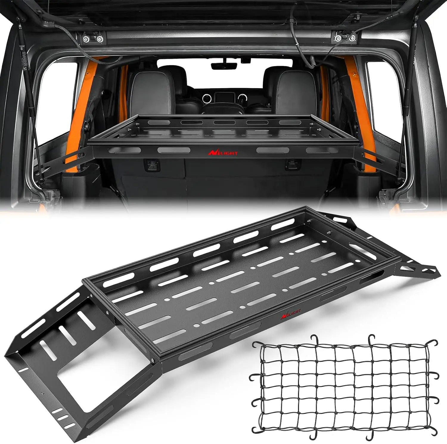 Nilight Rear Trunk Cargo Rack Basket Tray, Car Interior Kit, Vehicle Interior Storage Luggage Carrier for 2007-2025 Wrangler JK JKU & JL JLU Unlimited 4-Door Hardtops