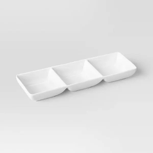 Porcelain 3-Section Divided Serving Tray White - Threshold™: Party Platter, Rectangle, Oven & Microwave Safe