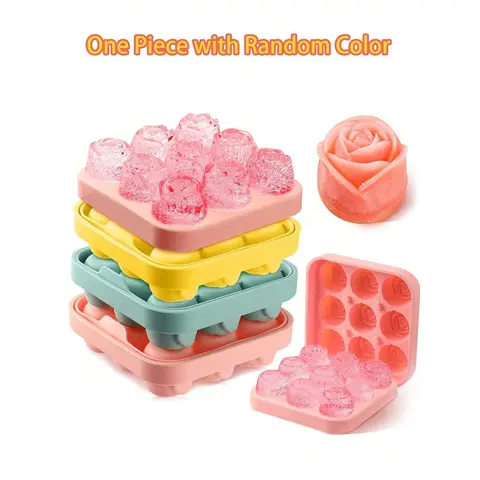 9 Grid Rose Shaped Ice Cube Mold, Ice Molds, 1 Count Multi-grid Ice Cube Maker, Ice Tray for Home Kitchen Bar Party, Ice Cubes Maker