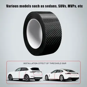 Universal Car Door Edge Guards Protector, 9.84Ft x 0.23Ft Door Sill Protector Carbon Fiber Black Sill Guard Film with Anti-Collision Protection for Most Vehicles