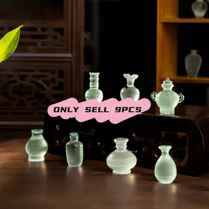 9-Piece Chinese Style Resin Ice Bottle Set, Creative Miniature Landscape Decorations, Porcelain Look Display Pieces, Home & Office Ornament, Vintage Home Decor