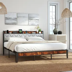 Full Bed Frame with Headboard, Underbed Storage, Built-in Charging Ports, Sturdy Noiseless Design, Tool-Free Assembly, No Box Spring Needed bedframe