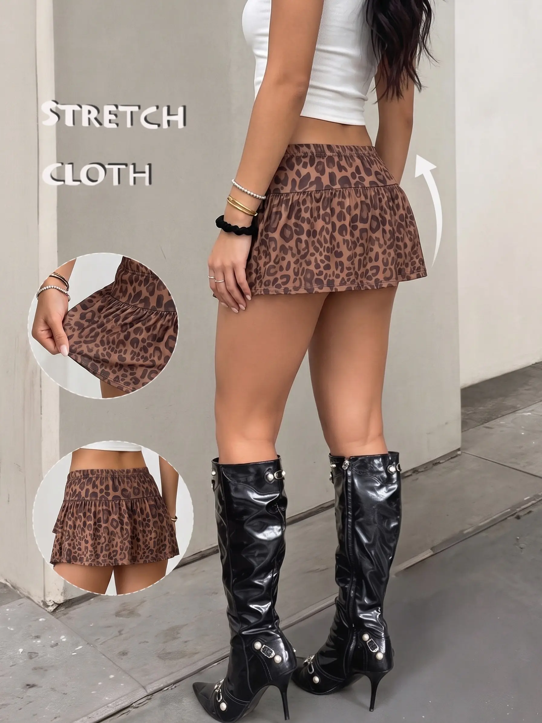 Women's Low Waisted Leopard Print Skorts Skirt, Mini Casual A-Line Skirt, Fashion Bottoms, Women's Clothing