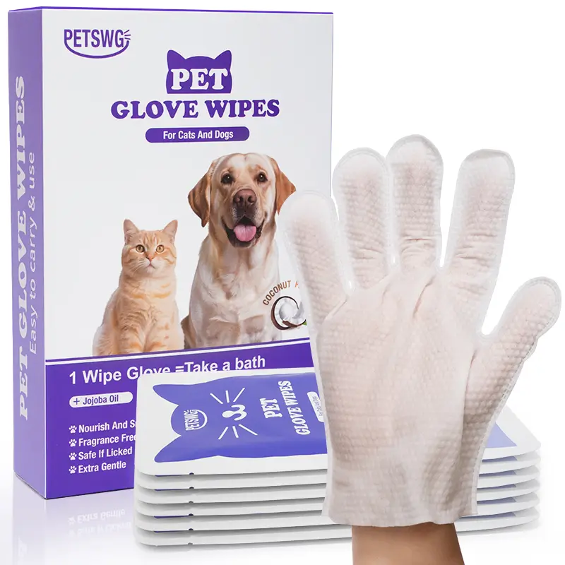 20Pcs Pet Cleaning Gloves Deodorant Bathing Wipes, Hypoallergenic Pet Cleaning Wipes Nourishing Hair Coconut Oil Dog Grooming Wipes, Puppy Bathing Glo