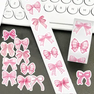 500pcs Pink Bow Roll Sticker Series Sealing Stickers for Mugs, Laptops, Suitcases, DIY Decorative Stickers, Birthday Gifts