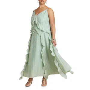 ELOQUII Women's Plus Size Textured Ruffle Cami Dress