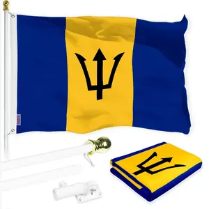 G128 Combo Pack: 6 Ft Tangle Free Aluminum Spinning Flagpole (White) & Barbados Barbadian Flag 3x5 Ft, LiteWeave Pro Series Printed 150D Polyester | Pole with Flag Included