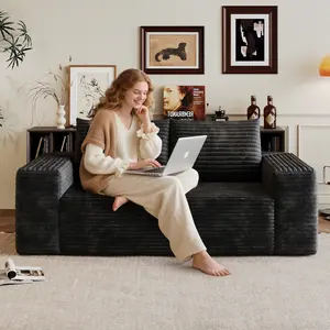 Cloud Loveseat Sofa, Modern Corduroy Boneless Couch with Deep Seat Memory Foam, Comfy 2 Seater Foam Floor Couches for Living Room Bedroom Apartment, No Assembly Required, 63"