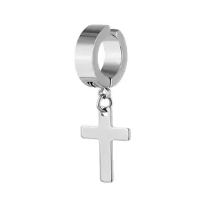 Unisex Simple Cross Clip Earrings - Titanium Steel Hypoallergenic Earrings Set, Cross-Shaped Pendant, No Ear Holes, Male & Female Daily Elegant Costume Jewelry, Choking Hazard Small Parts Warning